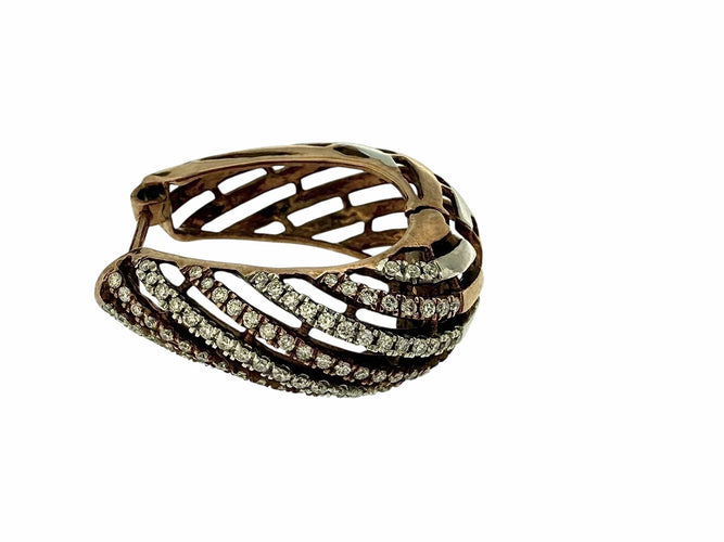 Boucles d'oreilles Créoles en or rose et blanc avec diamants 58 Facettes