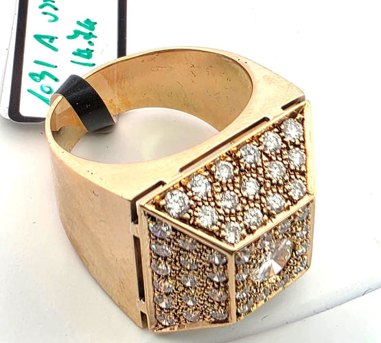 Anello oro giallo massiccio con diamante centrale e diamanti su struttura piramidale 58 Facettes