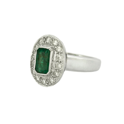 Bague or blanc avec émeraude et diamants