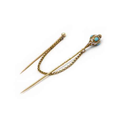 Broche Double Epingle À Cravate - Or, Email et Turquoises 58 Facettes 250298R