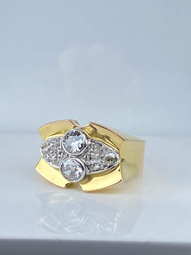 Bague Tank en or jaune 18 carats et platine sertie de diamants