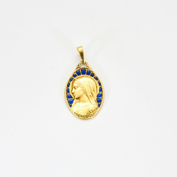 Pendentif DROPSY - Médaille de la Vierge en or et émail plique-à-jour 58 Facettes