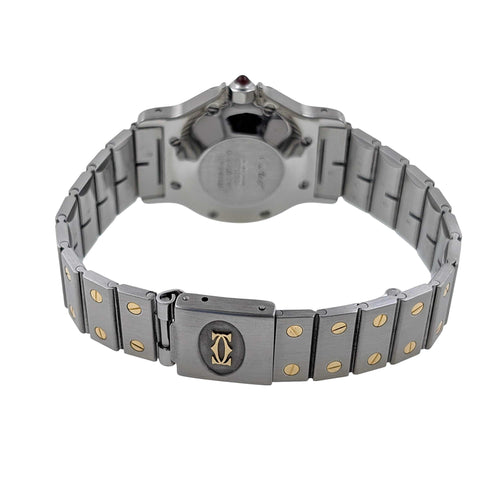 Montre Cartier Santos RARE Santos Round Octagon Date 2966 Burgundy Red Ruby Large Octogonale Gold Stainless 58 Facettes