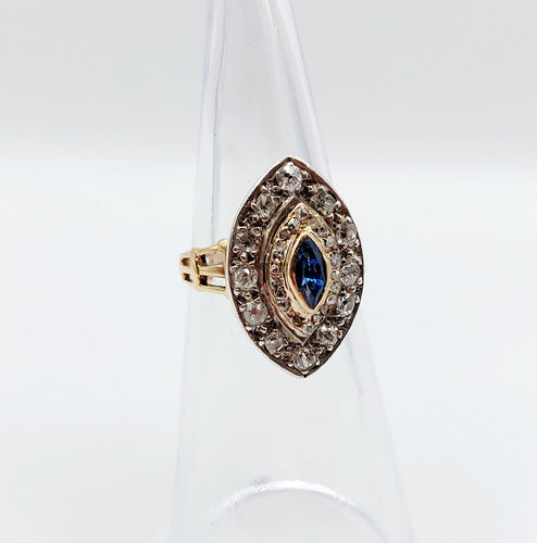 Bague 46.5 Bague marquise or rose et argent, saphir et diamants taille ancienne (circa 1900) 58 Facettes A03790