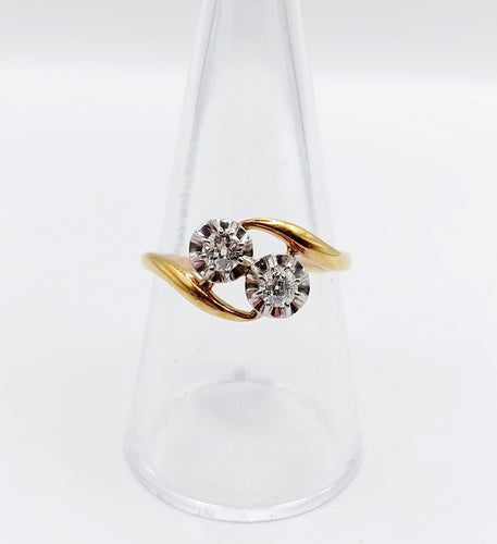 Bague Toi et Moi ancienne en or 18k et diamants taille ancienne