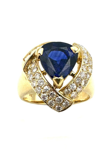 Bague 52 Bague Vintage or jaune 18K, saphir et diamants 58 Facettes