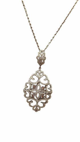 Collier Collier avec pendentif ajouré or blanc et diamants 58 Facettes