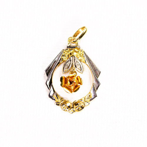 Pendentif Pendentif ancien Art Nouveau à motif de roses en or deux tons 58 Facettes LMB-287