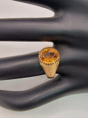 Bague vintage en or jaune avec citrine, milieu des années 1900