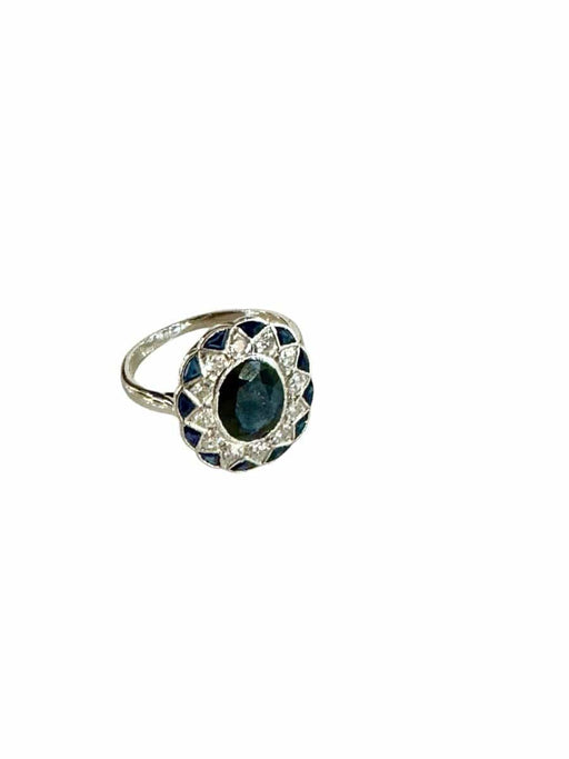 Ring 55 Art Deco Ring in Gold, Platinum, Sapphire and Diamonds 58 Facettes