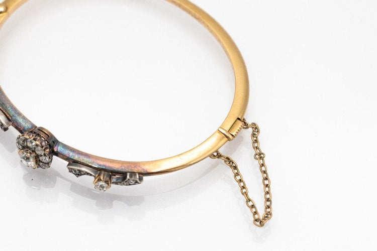 Bracelet Bracelet ancien en or jaune et argent avec diamants taille européenne ancienne 1,40 ct 58 Facettes 10273