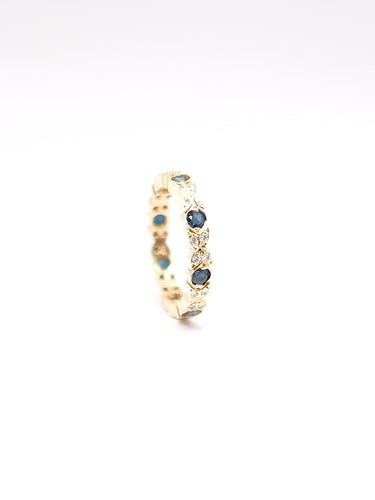 Bague 55 Alliance tour complet or jaune, saphirs et diamants 58 Facettes 1854