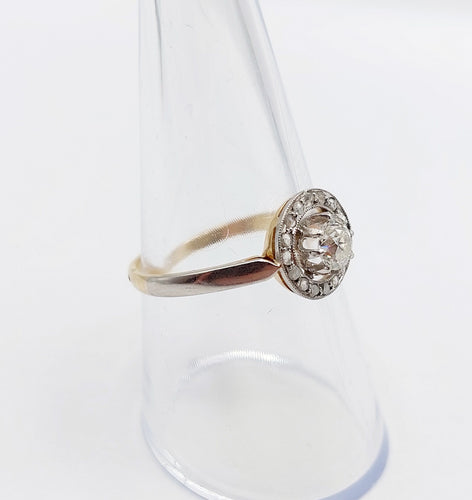 Bague 56.5 Bague cible antique or jaune 18k diamant taille ancienne 0,35 carat (circa 1900) 58 Facettes A06178