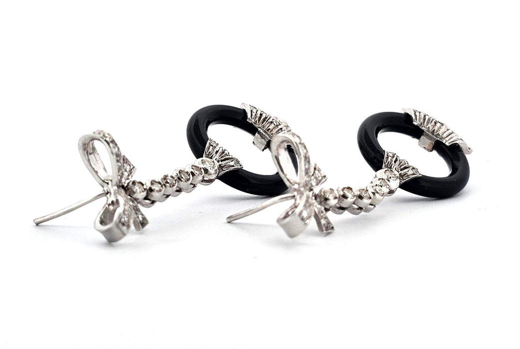 Boucles d'oreilles Boucles d'oreilles en or blanc avec onyx et diamants 58 Facettes