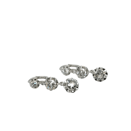 Boucles d'oreilles Paire de Boucles d’oreilles Or blanc et Diamants - Année 1940 58 Facettes 1.0000796/1