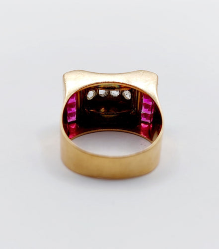 Bague 52 Bague tank Art déco en or rose 18k avec diamants et rubis synthétiques 58 Facettes A06536