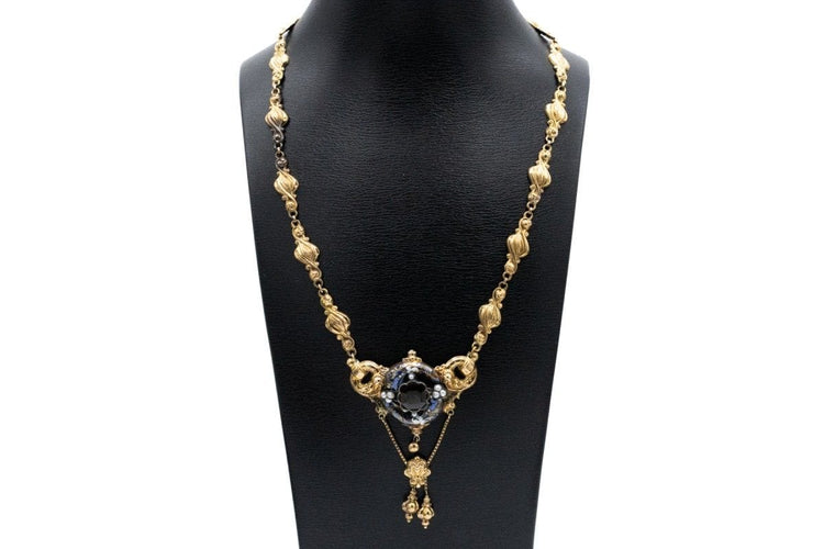 Collier Collier Biedermeier avec grenat, perles et émail en or 14k 58 Facettes 11724