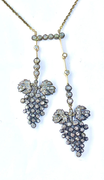 Boucles d'oreilles Parure collier négligé et boucles d’oreilles en or jaune et argent, diamants, Napoléon III 58 Facettes AB437