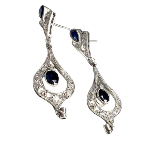 Boucles d'oreilles BOUCLES D'OREILLES EN PLATINE 950 KT AVEC DIAMANTS ET SAPHIRS 58 Facettes Q949A