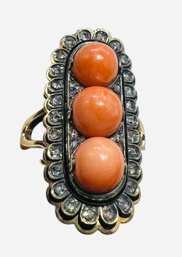Bague 59 Bague en or 18 carats avec corail, diamants taille rose et émail noir 58 Facettes 7816 A