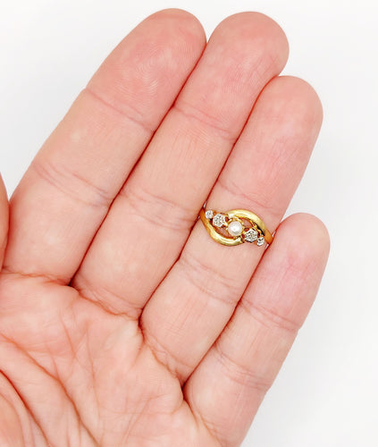 Bague 50.5 Bague or jaune, perle et diamants taille rose (circa 1900) 58 Facettes A06052