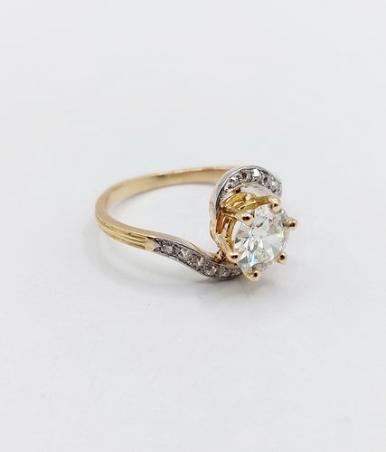Bague 54.5 Bague tourbillon antique en or 18k et platine, diamants taille ancienne 1,35 carat 58 Facettes A06442