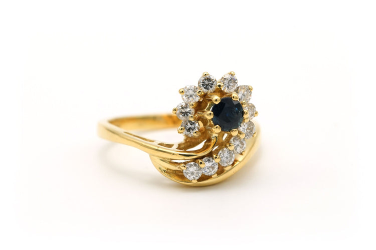 Bague 54 Bague contemporaine or jaune, saphir, diamants (+-0.48ct) 58 Facettes B641