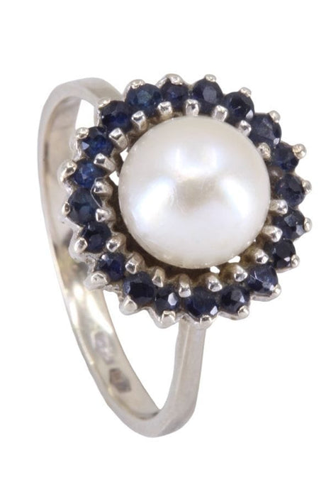 Bague 56 Bague or blanc perle et saphirs 58 Facettes 090091