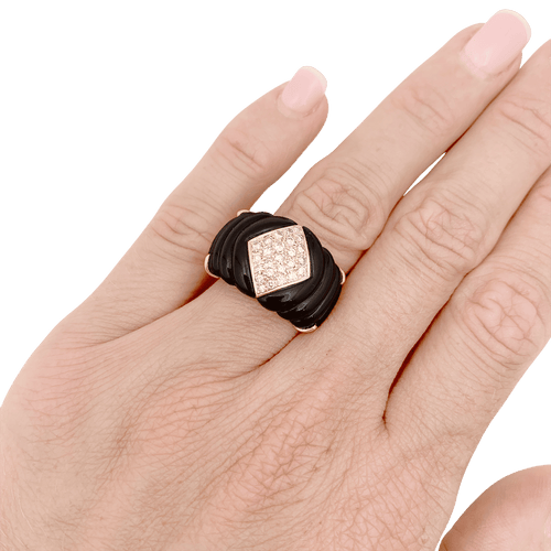 Bague 53 Bague bandeau en or jaune, diamants et onyx. 58 Facettes 34717