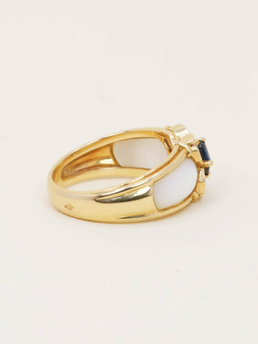 Bague 59 Bague trèfle nacre saphir diamants 58 Facettes 1204.2