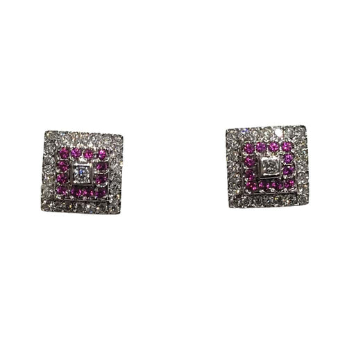 Boucles d'oreilles Boucles d’oreilles rubis et diamants en or blanc et jaune 18k 58 Facettes PE649