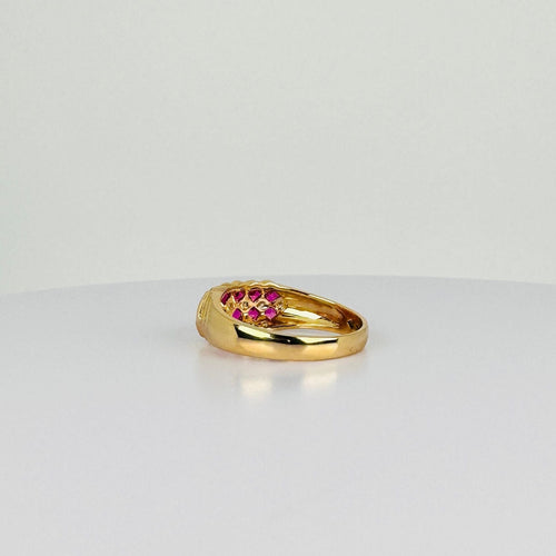 Bague Bague en or jaune ornée de rubis et de diamants à facettes carrées 58 Facettes 2511004