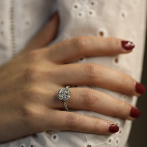 Solitaire or 14k diamant coussin 1,80 ct GIA + 0,35 ct - Taille 50