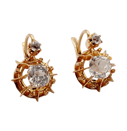 Boucles d'oreilles Dormeuses antique or rose 18k verres blancs taille coussin (circa 1900) 58 Facettes A06051