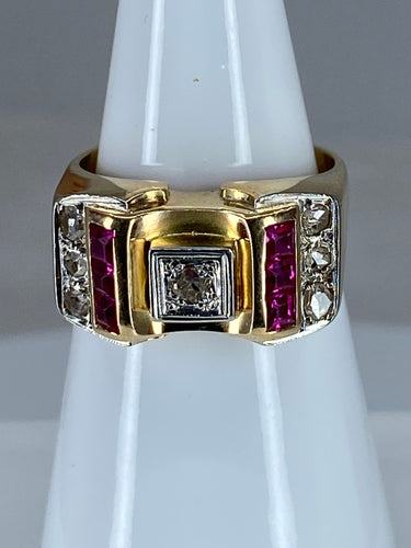 Bague 58 Bague Tank diamants & rubis synthétiques 58 Facettes