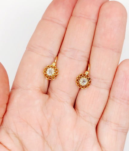Boucles d'oreilles Dormeuses victorienne or roses 18k et 0,60 carats diamants tailles ancienne(circa 1890) 58 Facettes A05775