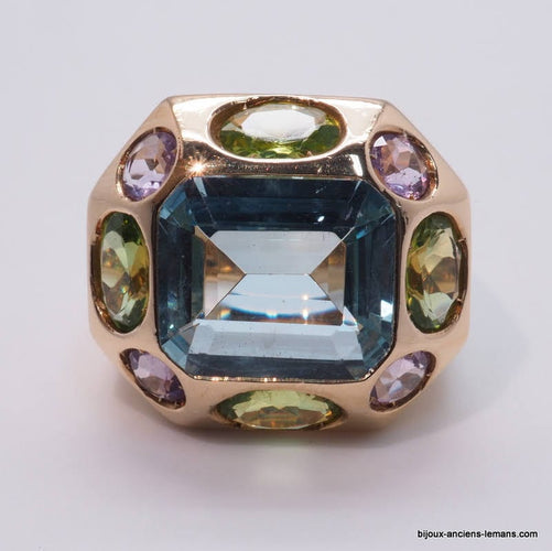 Bague 55.5 Bague Aigue Marine Péridot Améthyste - ref 4297 58 Facettes 4297