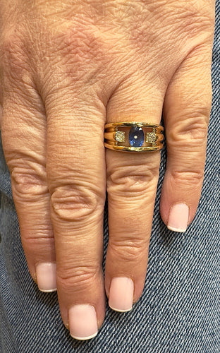 Bague Bague or jaune saphir ovale et diamants 58 Facettes