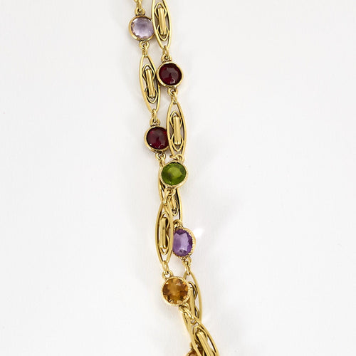 Collier Chaîne giletière en or jaune, péridot, citrine, grenat, améthyste 58 Facettes ROD3925