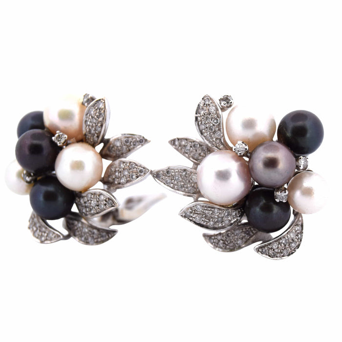 BOUCLES D'OREILLES VINTAGE en or blanc avec perles