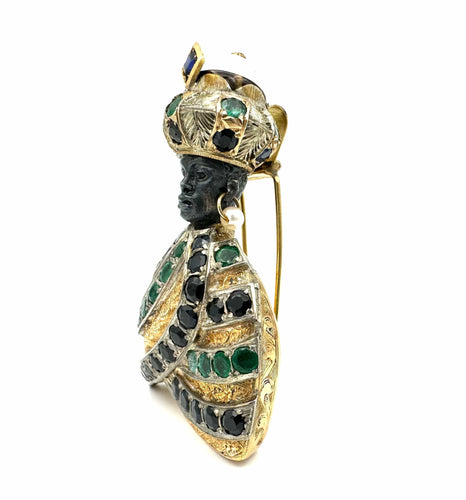 Pendentif Pendentif/broche "Maure" en ors, saphirs, émeraude et perle 58 Facettes