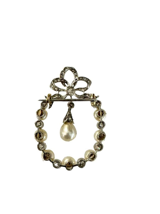 Belle Epoque Brooch in Platinum, Diamonds and Fine Pearls 58 Facettes