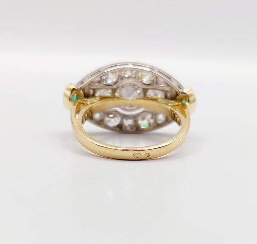 Bague 54.5 Bague marquise inversée Art déco en or 18k et platine, diamants et émeraudes 58 Facettes A06453