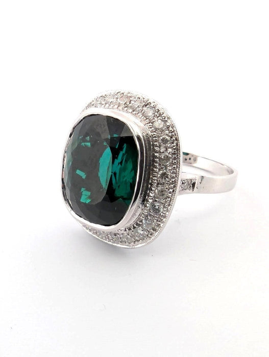 Bague en or blanc avec tourmaline verte et diamants