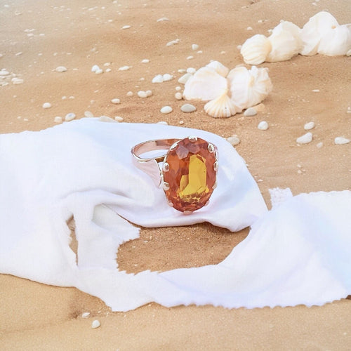 Bague 56.5 Bague Citrine Ambrée en solitaire Or Jaune 18 K 58 Facettes AA 1681