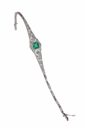 Bracelet Bracelet Art déco raffiné des années 1920, émeraude et diamants – Sophistication intemporelle 58 Facettes 25014-0038