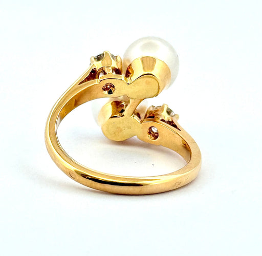 Bague 59 Bague Toi et Moi or jaune perle et diamants 58 Facettes