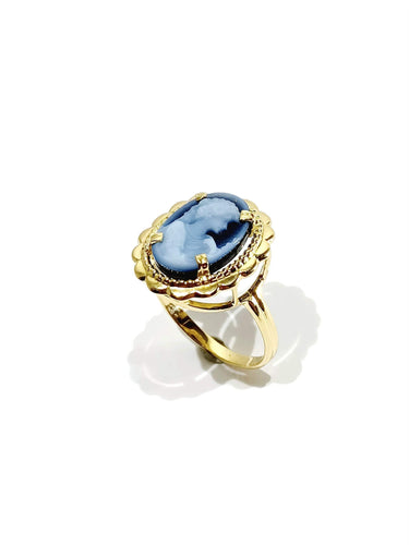 Bague 59 Bague Or jaune avec camée bleu 58 Facettes