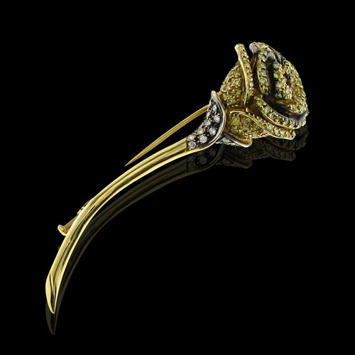 Broche Broche Fleur Rose en or jaune, Diamants Naturels 58 Facettes HG-200132