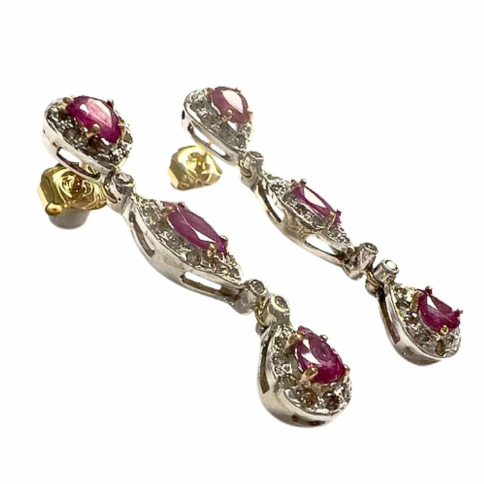 Boucles d'oreilles boucles d'oreilles en argent et or avec diamants et rubis 58 Facettes Q178B